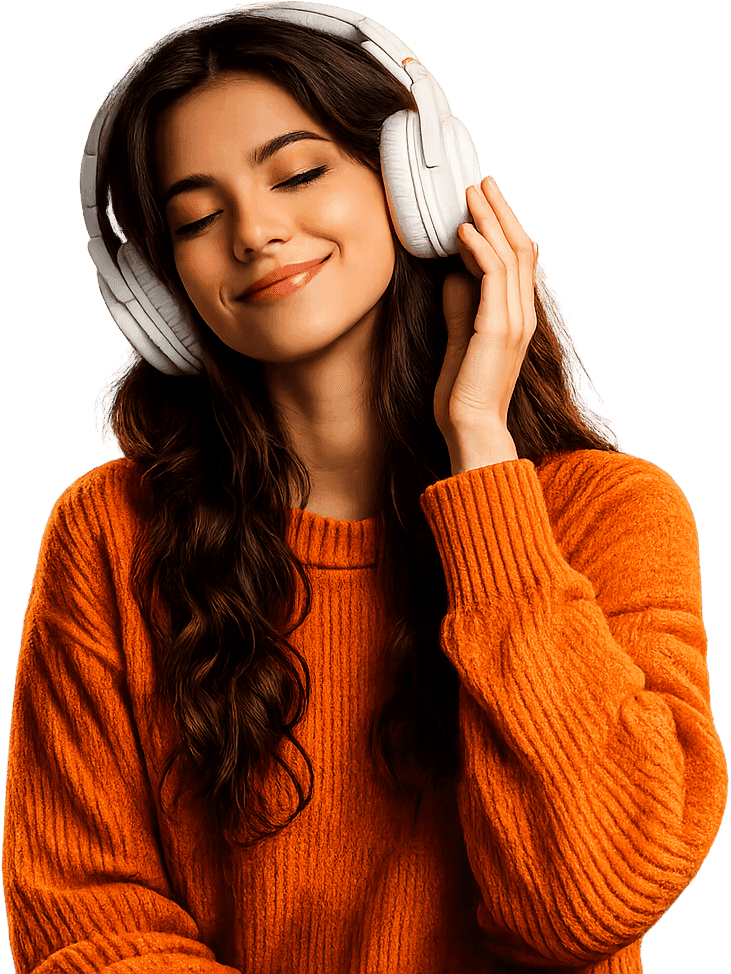 Woman enjoying music while learning Spanish with SingToSpeak